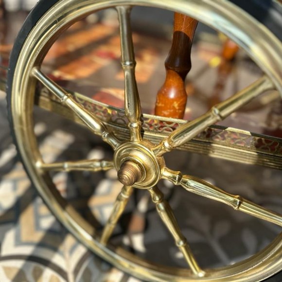Bar Cocktail Tea Cart Trolley Beverage Italian 1950 Hollywood Regency Marquetry - Picture 8 of 9